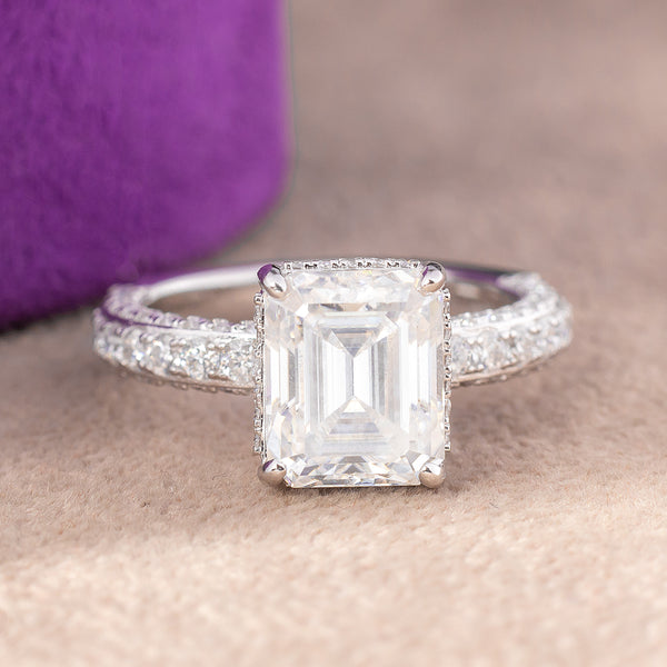 Victoria Emerald Moissanite Sterling Silver Engagement Ring