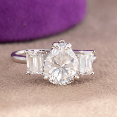 Jasmine Pear Moissanite Sterling Silver Engagement Ring