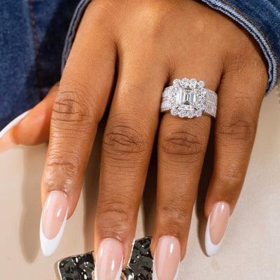 Adriana Emerald Moissanite Sterling Silver Engagement Ring