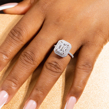 Lisa Emerald Moissanite Sterling Silver Engagement Ring
