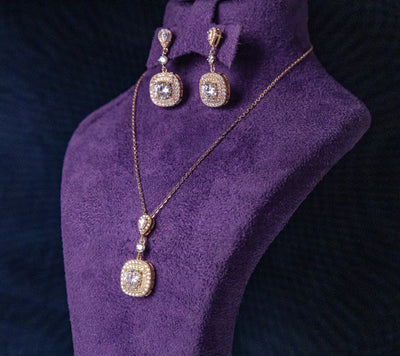 Eudora Moissanite Rose Gold Color Sterling Silver Necklace and Earring Set