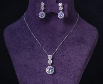 Petra Moissanite Sterling Silver Necklace and Earring Set