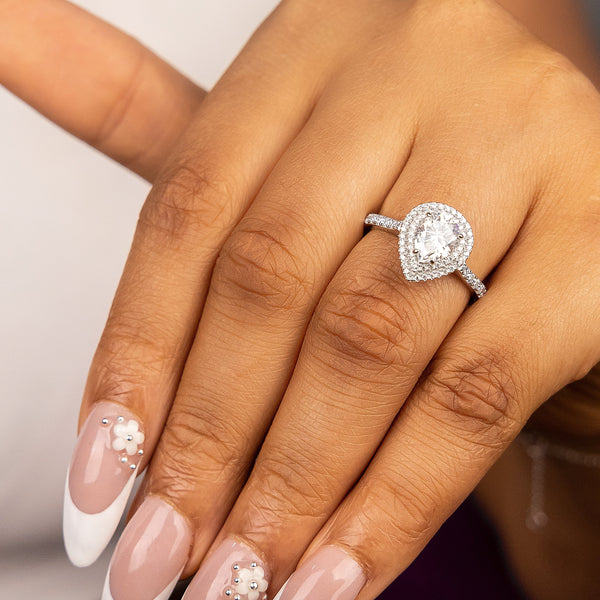 Lisa Pear Moissanite Sterling Silver Engagement Ring