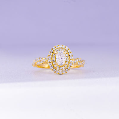Mara Oval 18Karat Yellow Gold Moissanite/ Diamond Engagement Ring