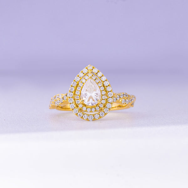 Mara Pear 18Karat Yellow Gold Moissanite/ Diamond Engagement Ring