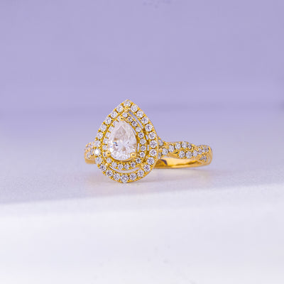 Mara Pear 18Karat Yellow Gold Moissanite/ Diamond Engagement Ring