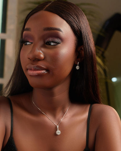 Sia Moissanite Sterling Silver Necklace and Earring Set