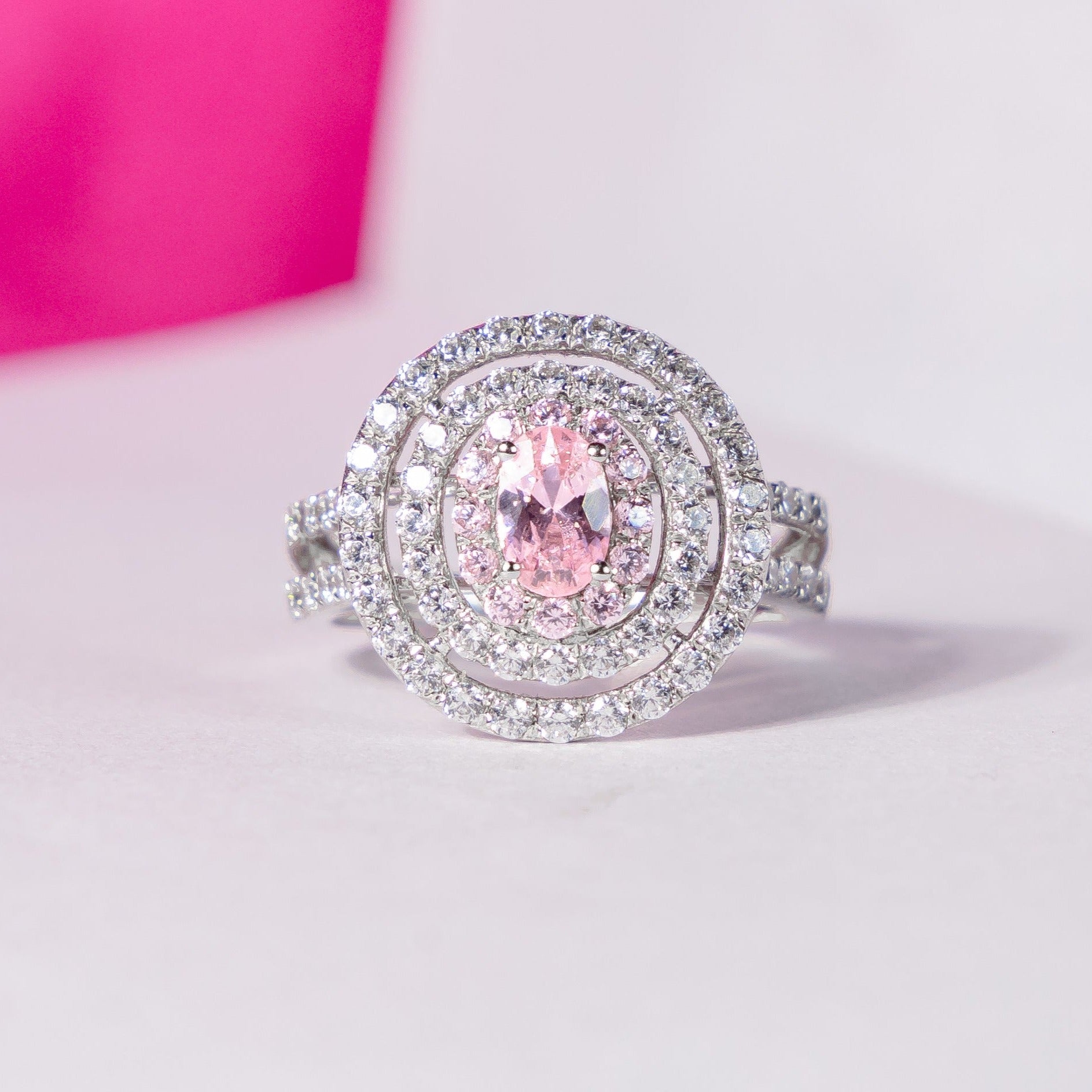 Nwanneka 18karat White Gold With Pink Cz Engagement Ring – Saint Tracy