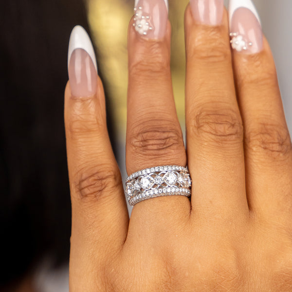 Sana Moissanite Sterling Silver Wedding Band