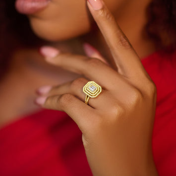 Violet Emerald 18Karat Yellow Gold Moissanite Engagement Ring