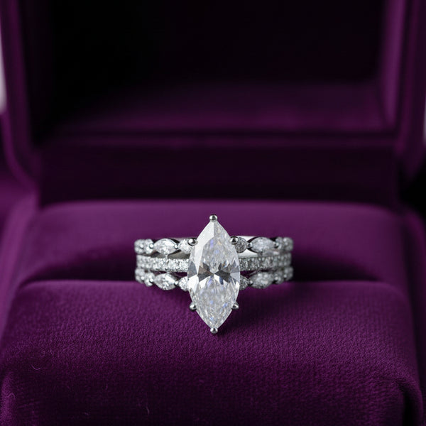 Lizzie Marquise 18Karat White Gold Moissanite Engagement Ring